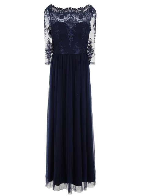 **Chi Chi London Blue Embroidered Maxi Dress